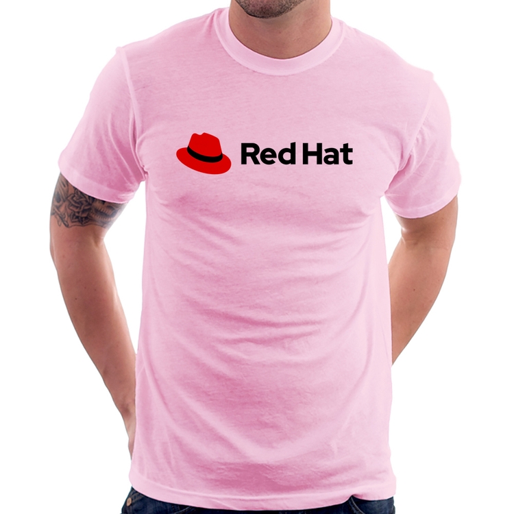 Camiseta Red Hat Linux Logo - Rosa Bebê