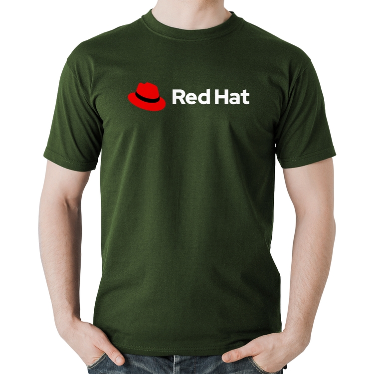 Camiseta Algodão Red Hat Linux Logo - Musgo