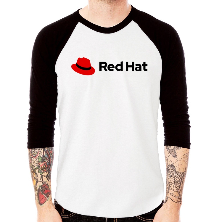 Camiseta Raglan Red Hat Linux Logo Manga 3/4
