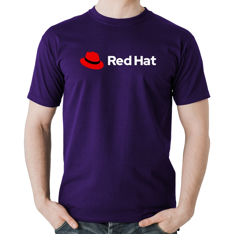 Camiseta Algodão Red Hat Linux Logo - Roxa