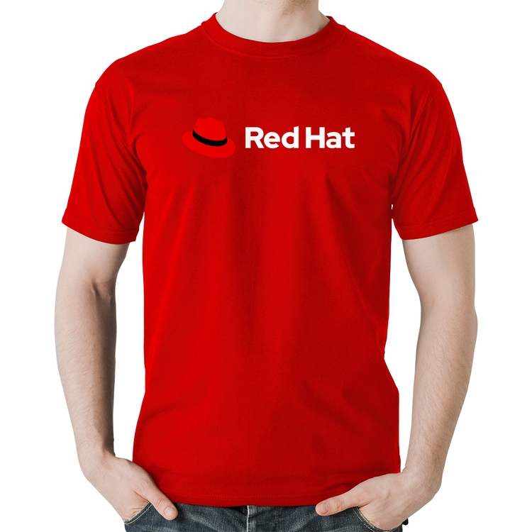 Camiseta Algodão Red Hat Linux Logo - Vermelha