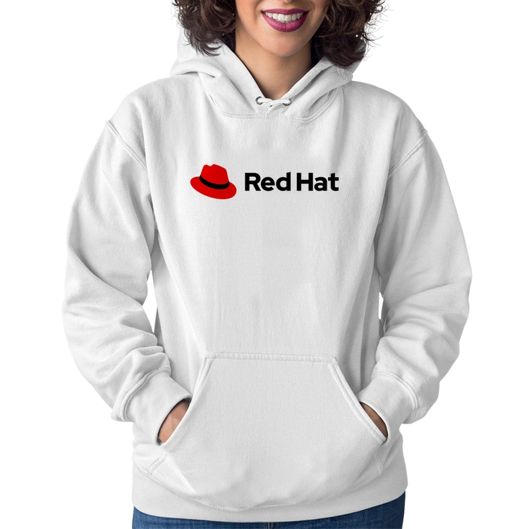 Moletom Feminino Red Hat Linux Logo - Branco