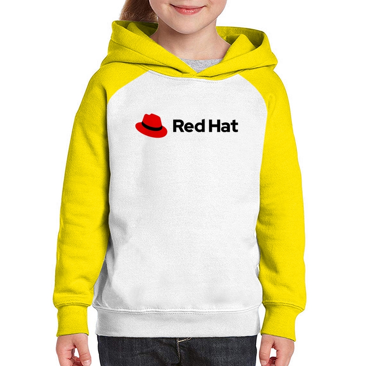 Moletom Infantil Red Hat Linux Logo - Branco/Amarelo