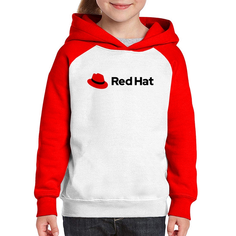 Moletom Infantil Red Hat Linux Logo - Branco/Vermelho