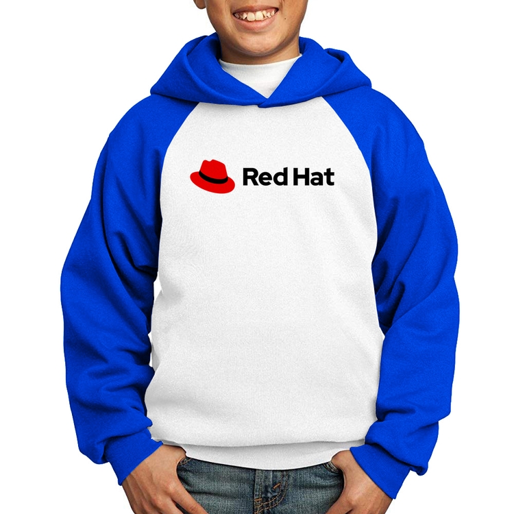 Moletom Infantil Red Hat Linux Logo - Branco/Azul