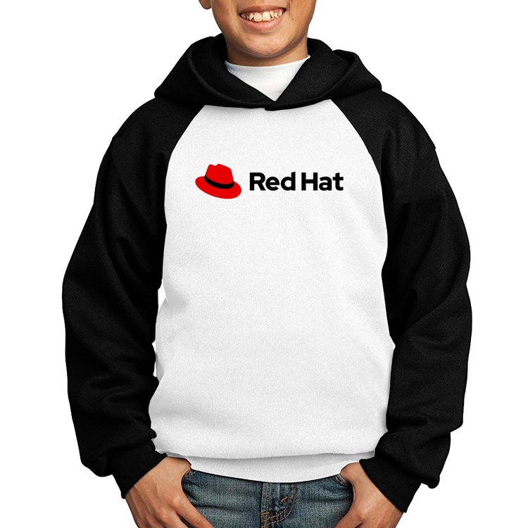 Moletom Infantil Red Hat Linux Logo - Branco/Preto