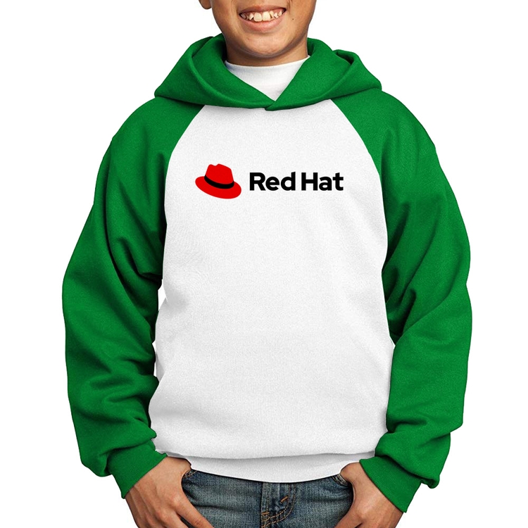 Moletom Infantil Red Hat Linux Logo - Branco/Verde