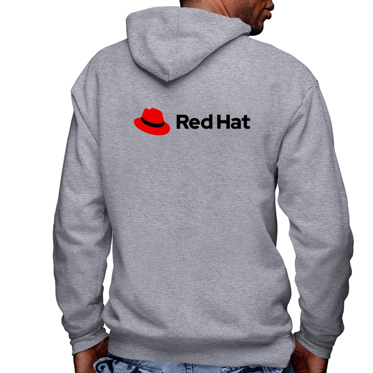Blusa Moletom Red Hat Linux Logo Masculina com Capuz e Zíper - Mescla