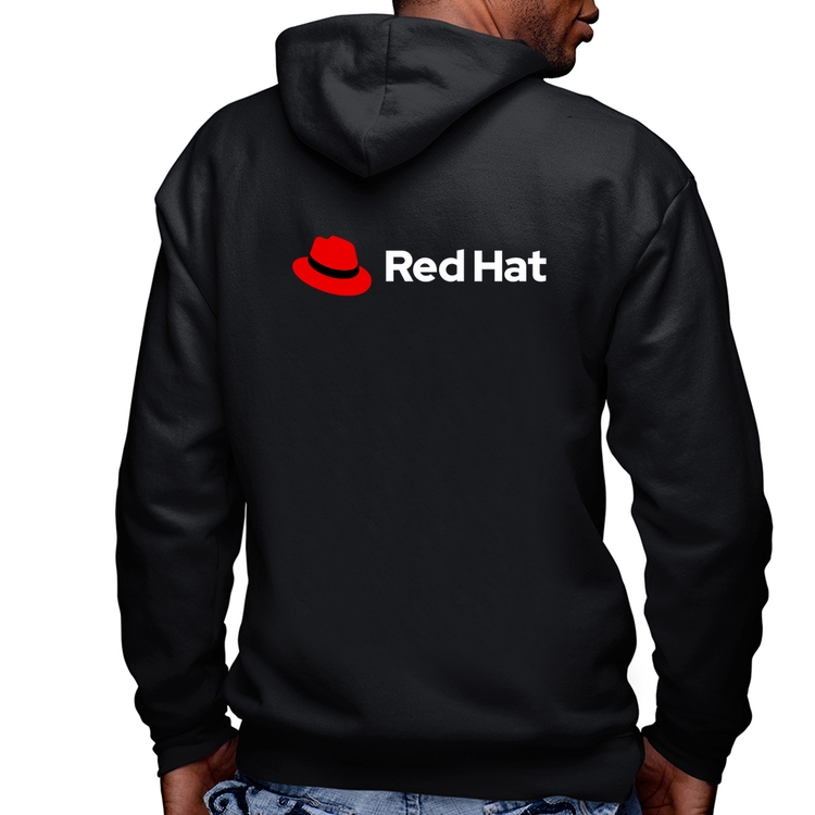 Blusa Moletom Red Hat Linux Logo Masculina com Capuz e Zíper