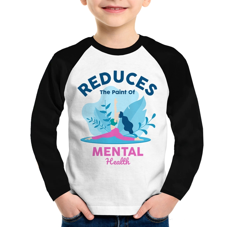 Camiseta Raglan Infantil Reduces The Paint Of Menthal Health Manga Longa
