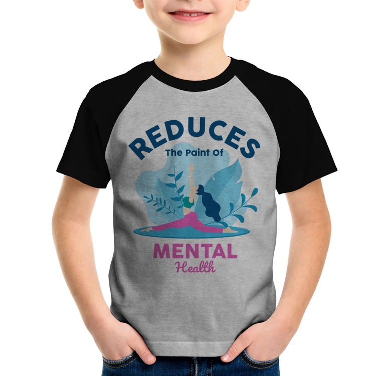 Camiseta Raglan Infantil Reduces The Paint Of Menthal Health - Cinza/Preto