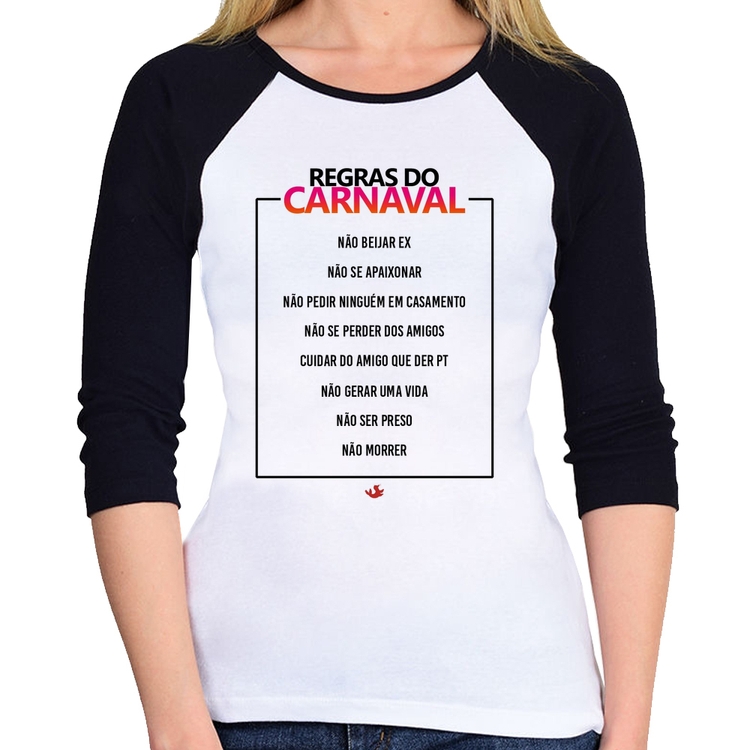 Baby Look Raglan Regras do carnaval Manga 3/4