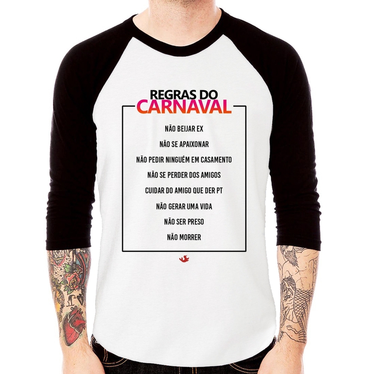 Camiseta Raglan Regras do carnaval Manga 3/4