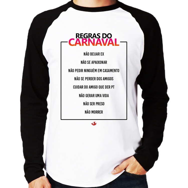 Camiseta Raglan Regras do carnaval Manga Longa