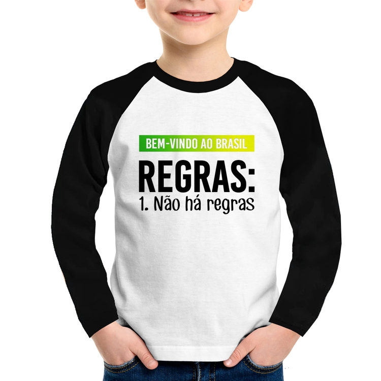 Camiseta Raglan Infantil Regras: Não há regras Manga Longa