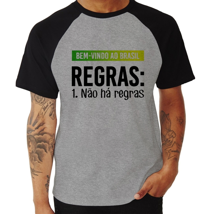 Camiseta Raglan Regras: Não há regras - Cinza/Preto