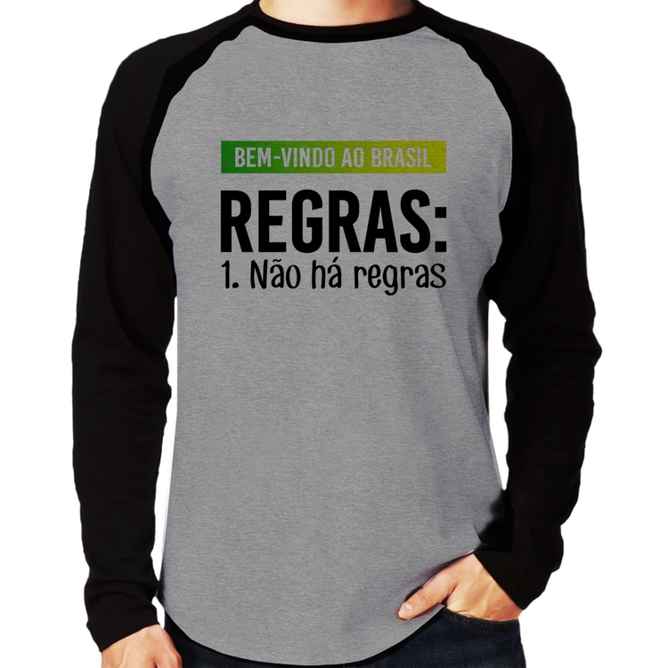 Camiseta Raglan Regras: Não há regras Manga Longa - Cinza/Preto