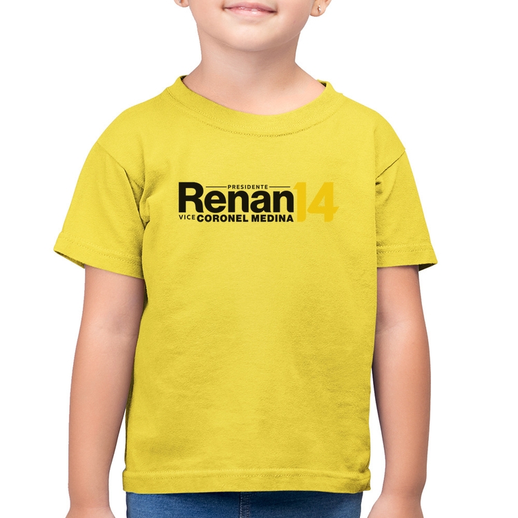 Camiseta Algodão Infantil Renan Santos Presidente MBL 14 Missão - Amarelo Canário