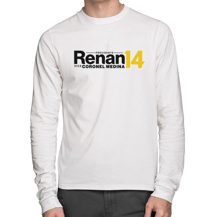 Camiseta Algodão Renan Santos Presidente MBL 14 Missão Manga Longa - Branca