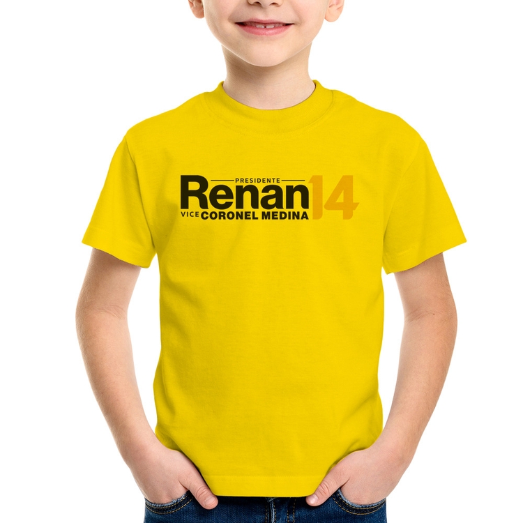Camiseta Infantil Renan Santos Presidente MBL 14 Missão - Amarela