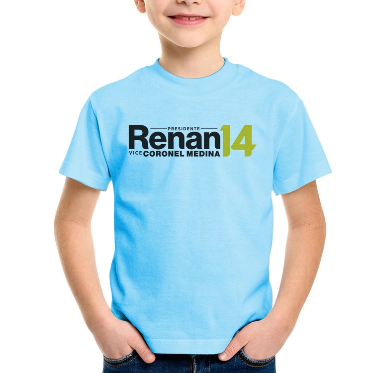 Camiseta Infantil Renan Santos Presidente MBL 14 Missão - Azul Bebê
