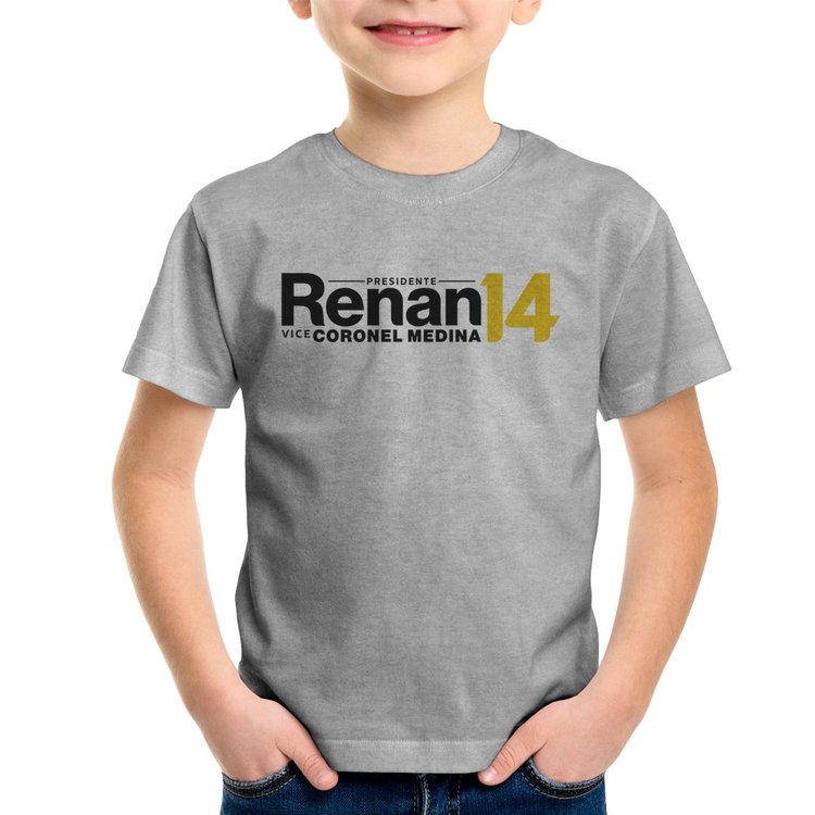 Camiseta Infantil Renan Santos Presidente MBL 14 Missão - Cinza