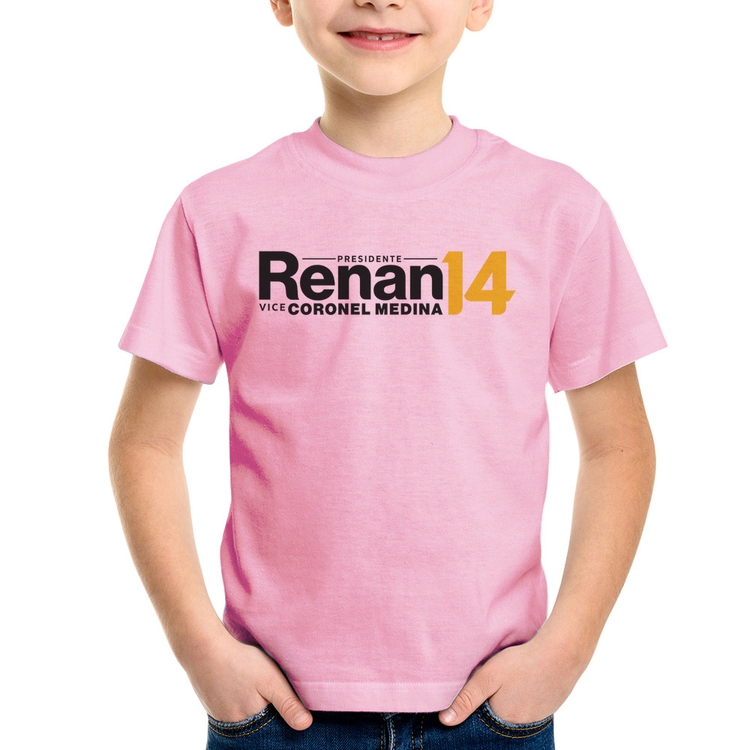 Camiseta Infantil Renan Santos Presidente MBL 14 Missão - Rosa Bebê