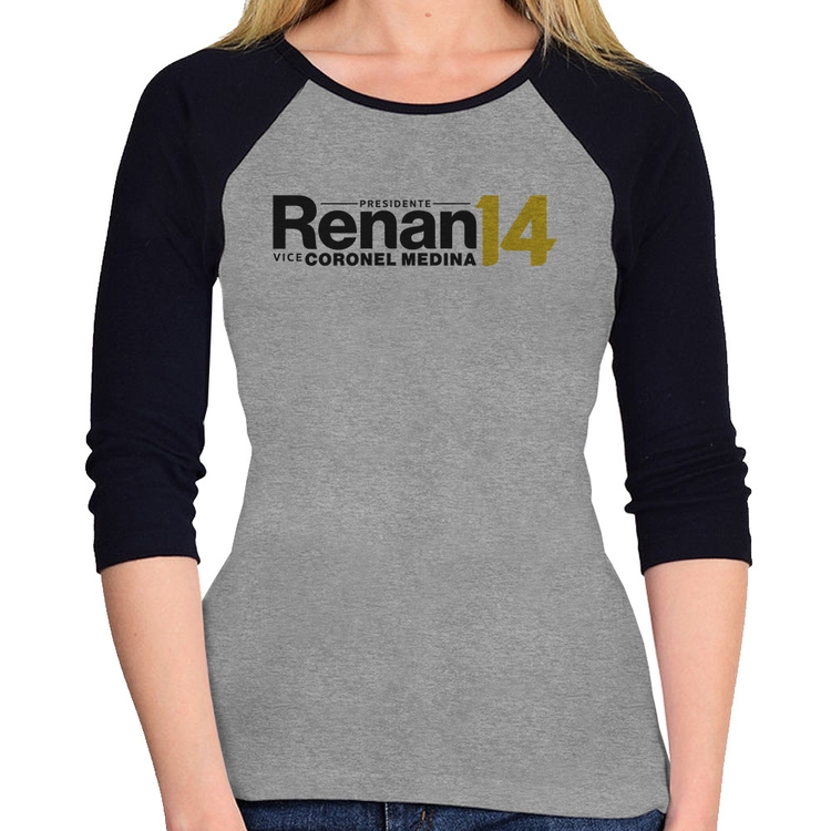 Baby Look Raglan Renan Santos Presidente MBL 14 Missão Manga 3/4 - Cinza/Preto