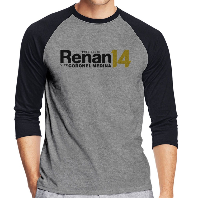 Camiseta Raglan Renan Santos Presidente MBL 14 Missão Manga 3/4 - Cinza/Preto