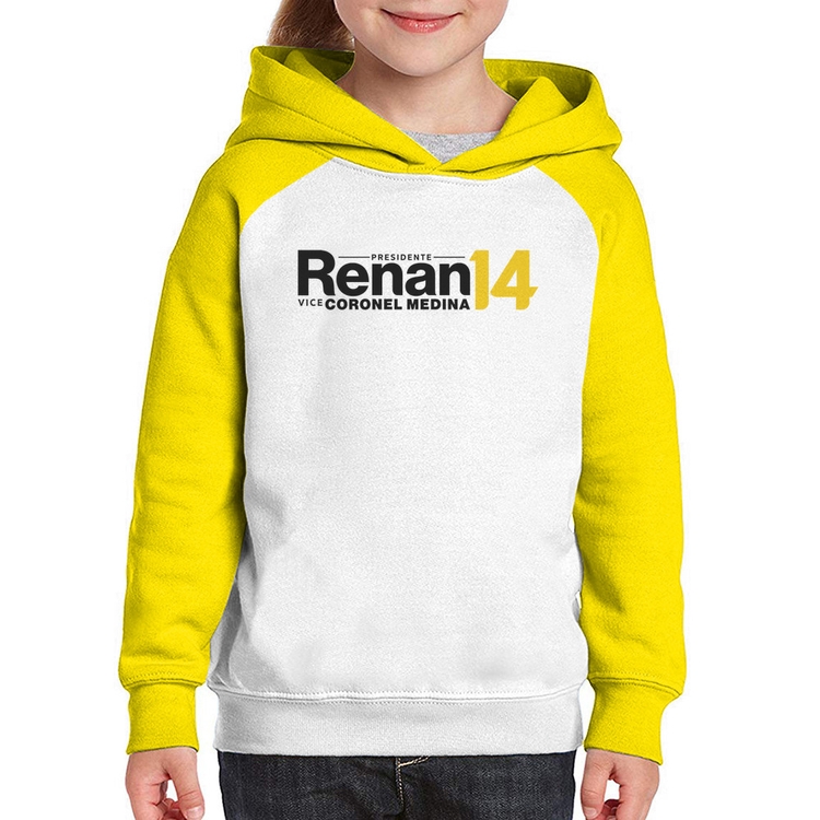Moletom Infantil Renan Santos Presidente MBL 14 Missão - Branco/Amarelo