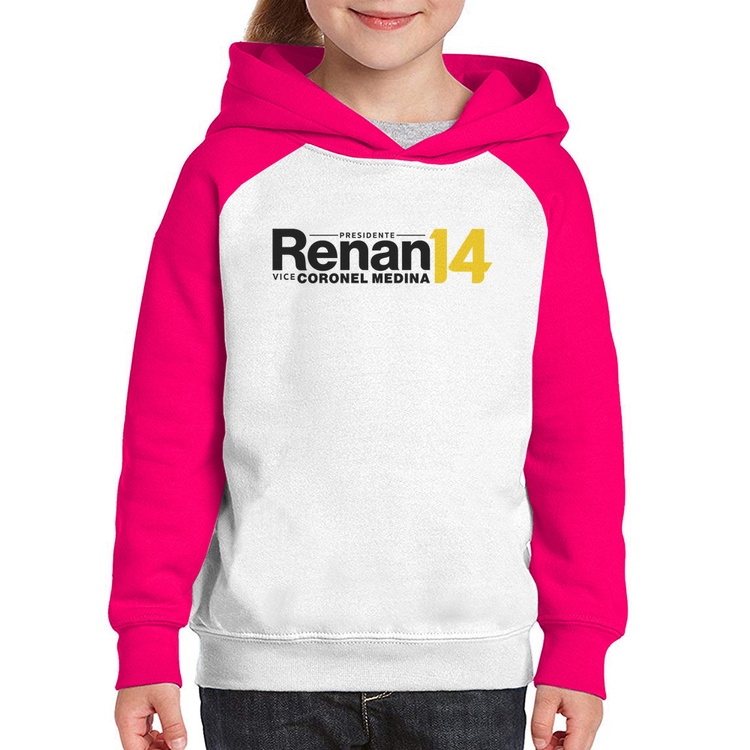 Moletom Infantil Renan Santos Presidente MBL 14 Missão - Branco/Rosa