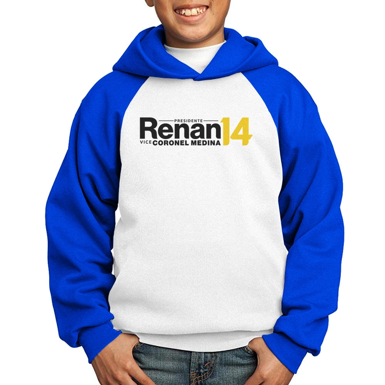 Moletom Infantil Renan Santos Presidente MBL 14 Missão - Branco/Azul