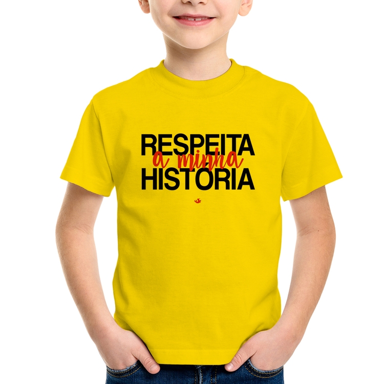 Camiseta Infantil Respeita a minha História - Amarela