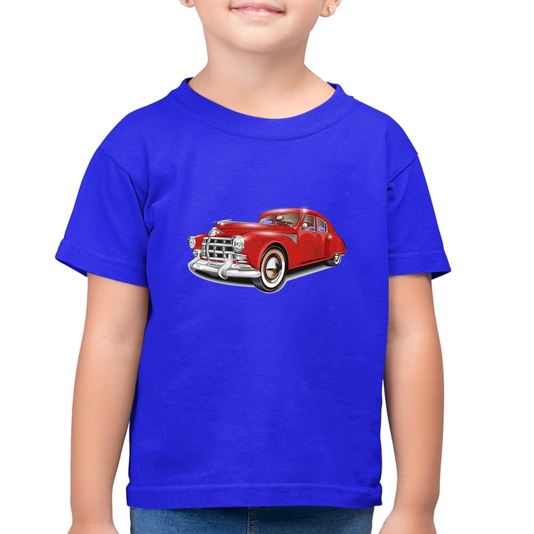 Camiseta Algodão Infantil Retro Classic Red Car - Azul Royal