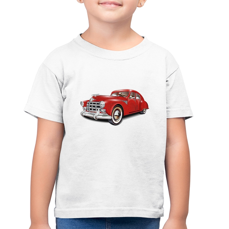 Camiseta Algodão Infantil Retro Classic Red Car - Branca