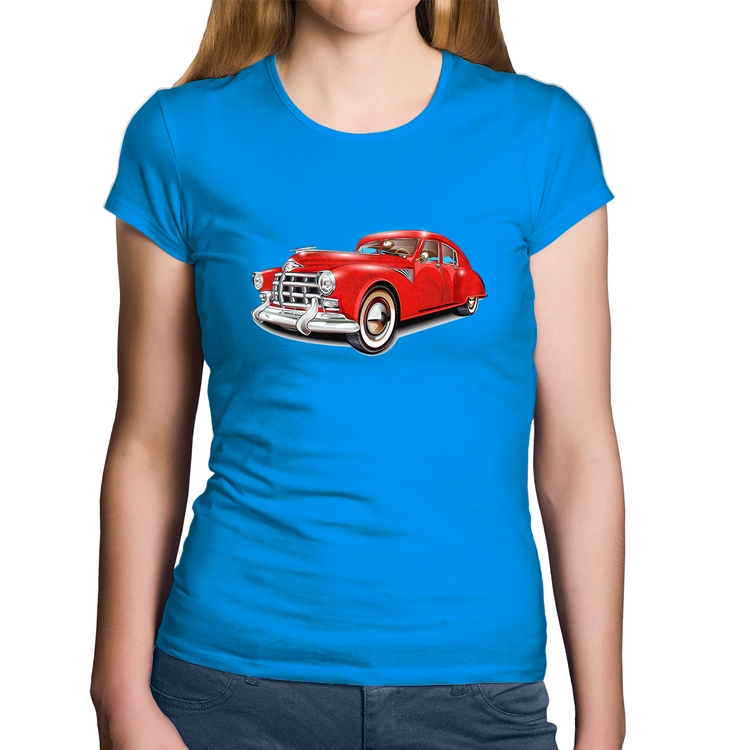 Baby Look Algodão Retro Classic Red Car - Azul
