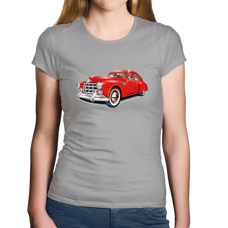 Baby Look Algodão Retro Classic Red Car - Cinza