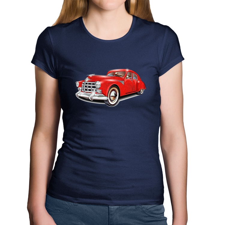 Baby Look Algodão Retro Classic Red Car - Marinho