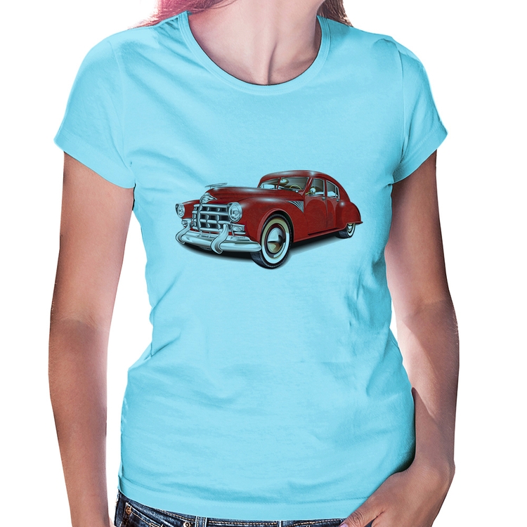 Baby Look Retro Classic Red Car - Azul Bebê