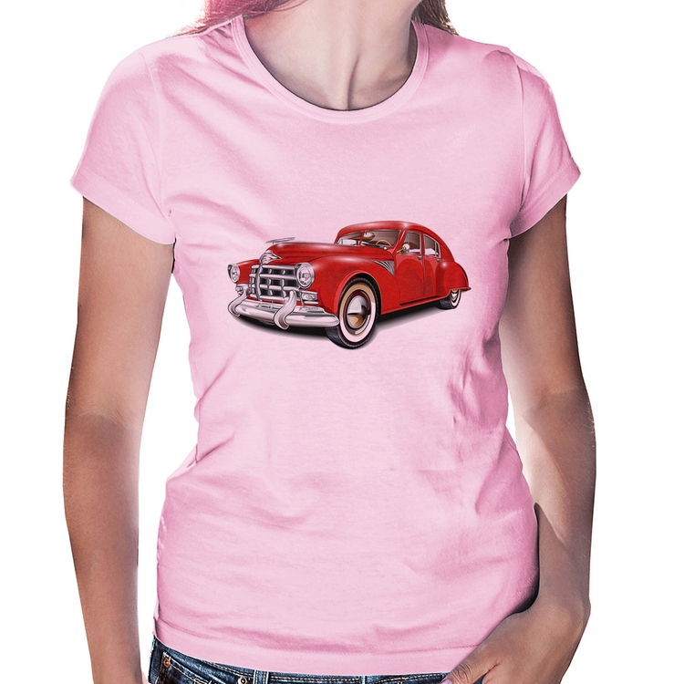 Baby Look Retro Classic Red Car - Rosa Bebê