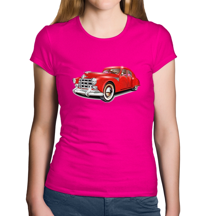 Baby Look Algodão Retro Classic Red Car - Rosa