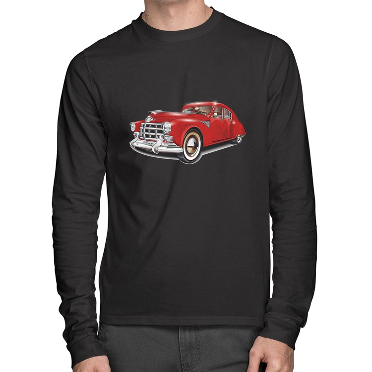 Camiseta Algodão Retro Classic Red Car Manga Longa