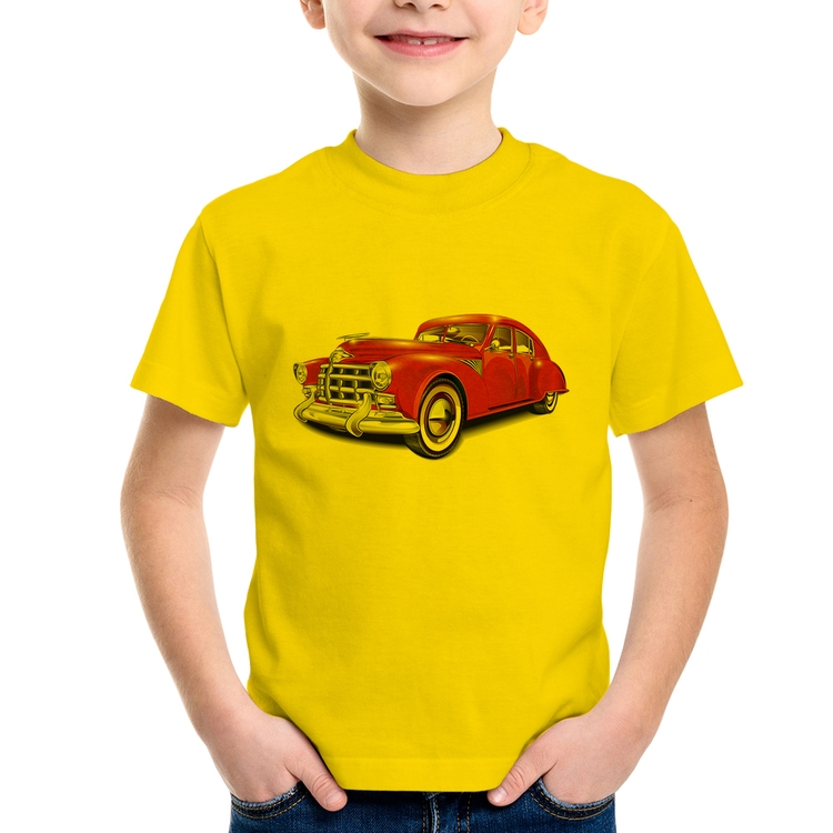Camiseta Infantil Retro Classic Red Car - Amarela