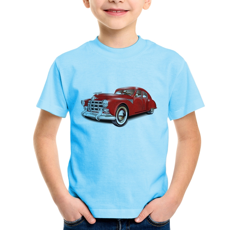 Camiseta Infantil Retro Classic Red Car - Azul Bebê