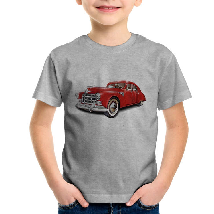 Camiseta Infantil Retro Classic Red Car - Cinza