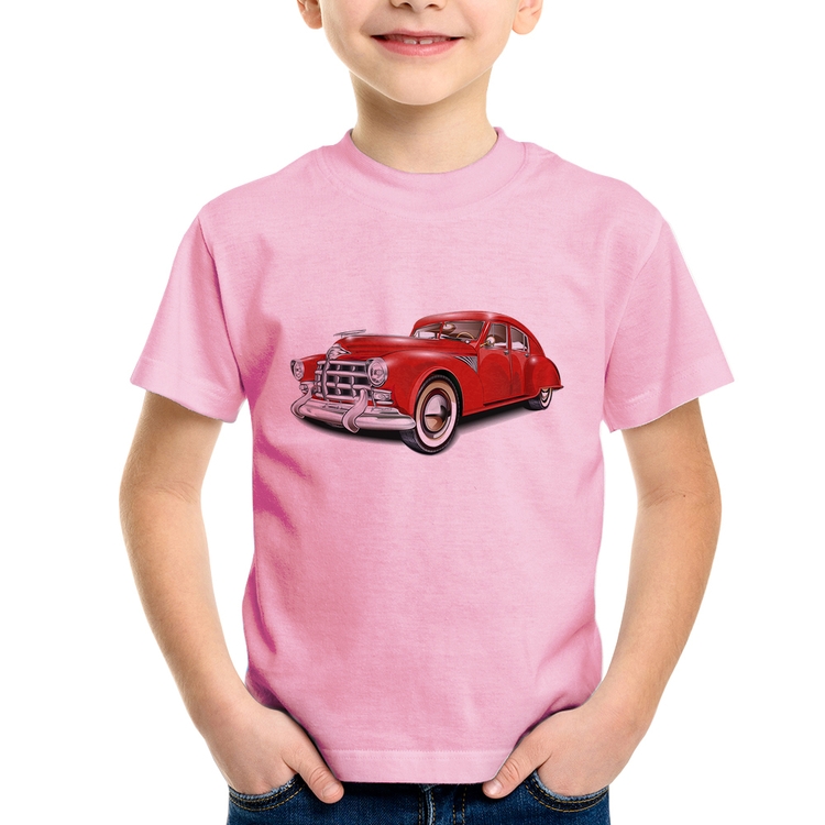 Camiseta Infantil Retro Classic Red Car - Rosa Bebê