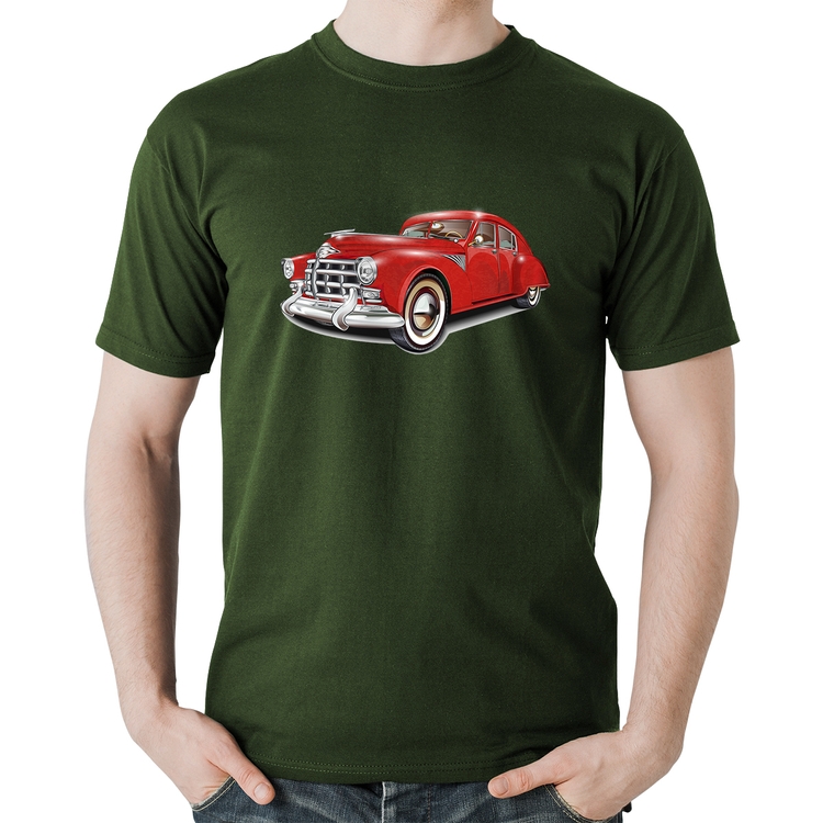 Camiseta Algodão Retro Classic Red Car - Musgo
