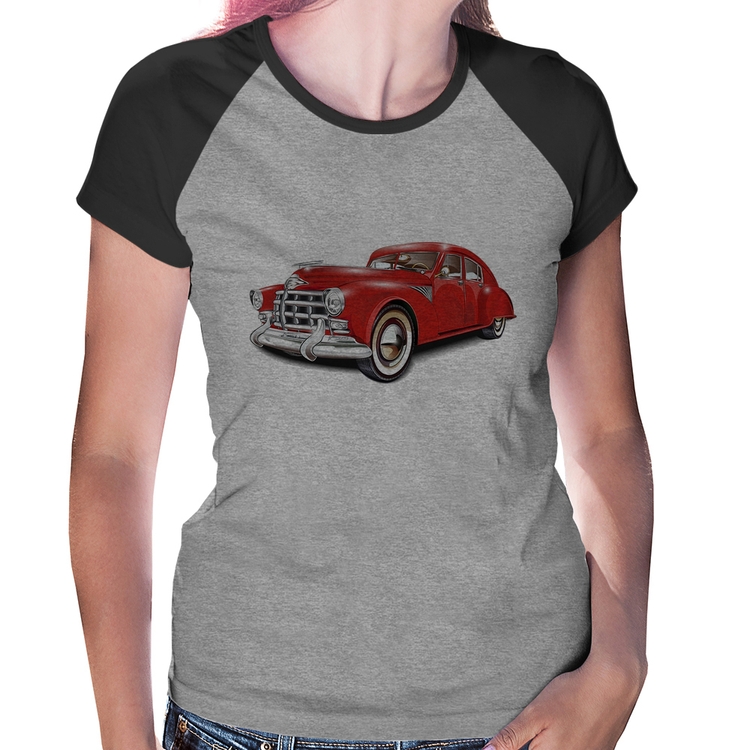 Baby Look Raglan Retro Classic Red Car - Cinza/Preto