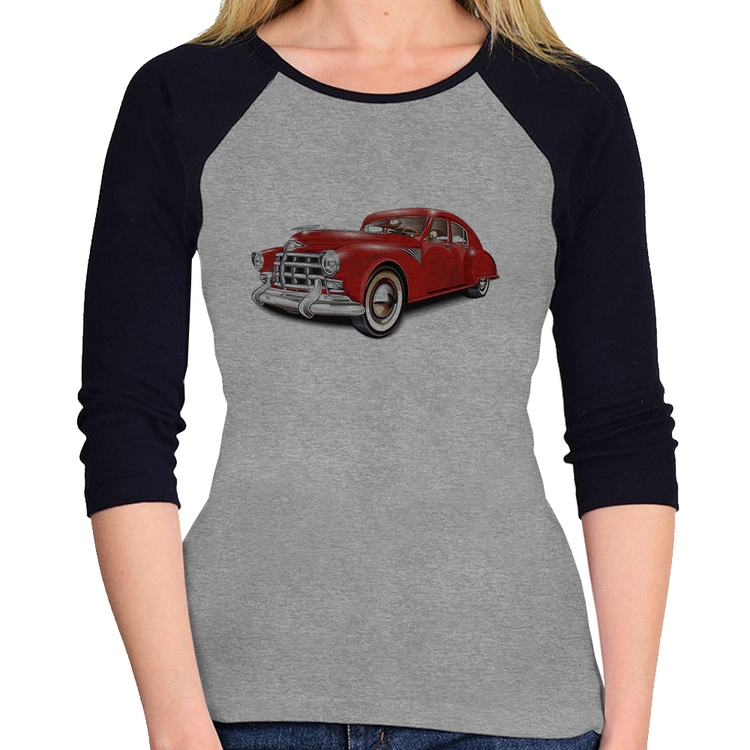 Baby Look Raglan Retro Classic Red Car Manga 3/4 - Cinza/Preto