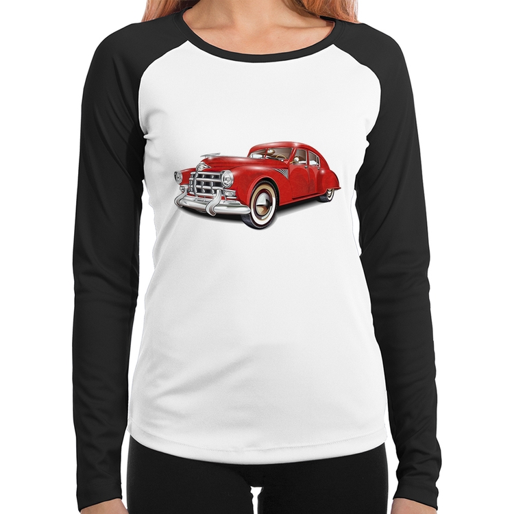 Baby Look Raglan Retro Classic Red Car Manga Longa